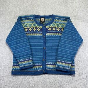 Planet Earth Sweaters  Womens Large Blue Wool Knit Fair Isle Cardigan Bolivia